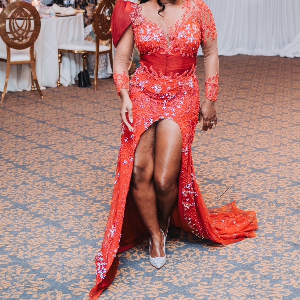 Red and Silver , réception dress , size S , custom made